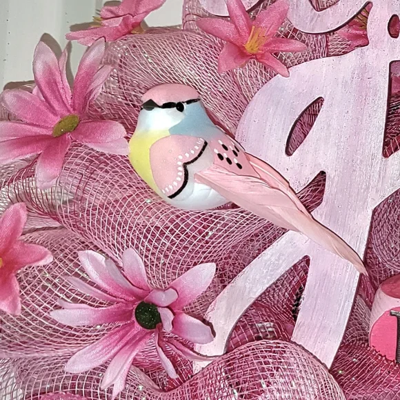 It's a Girl Wreath Deco Mesh Hand Painted Baby Stork Floral - Picture 10 of 13